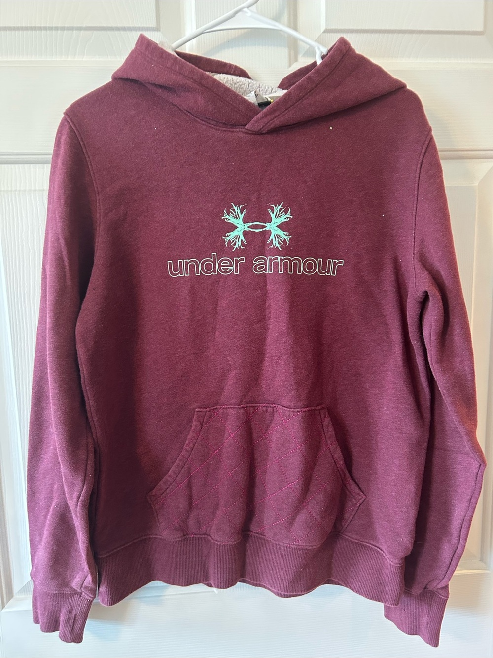 Under Armour Women's Burgundy Crewneck Hoodie with Teal Logo